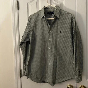 Ralph Lauren Mens 16.5Neck  Green White Button Down Shirt